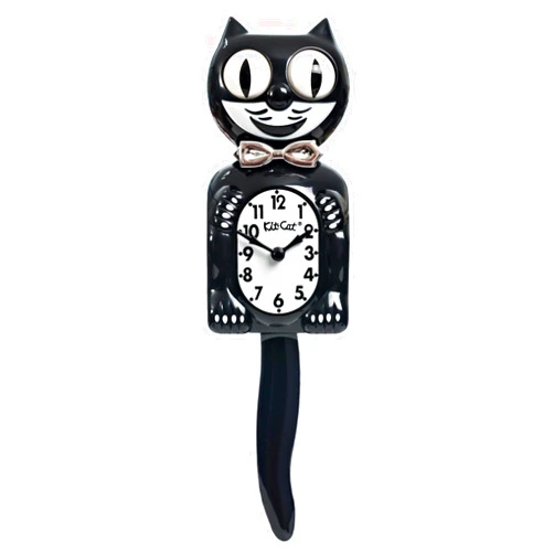 Kit Cat Klock Kit-Cat Tuxedo Clock, Limited Edition Anniversary, Black with Chrome Bow Tie, Classic Moving Eyes and Tail