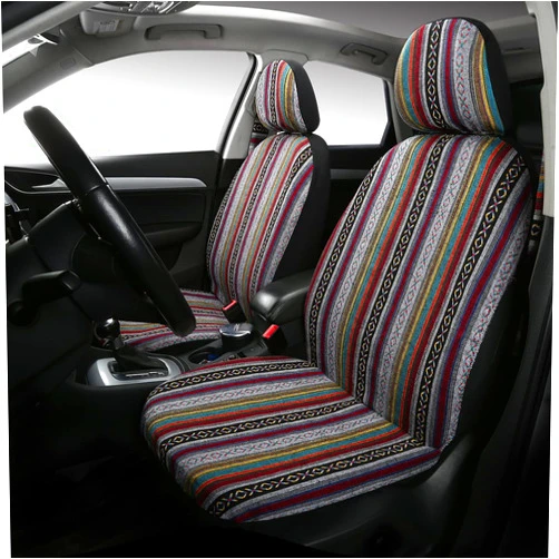 PONYJOYUP Baja Saddle Blanket Car Seat Covers 4PCS Front, Breathable and Washable Striped Woven Automotive Vehicle Seat Cover, Universal Seat Cover for Sedan, SUV, Truck, Airbag Compatible