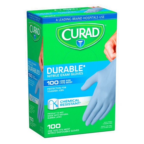 Curad Nitrile Exam Gloves, Durable, Powder Free, Chemical Resistant, One Size Fits Most, 100 Count (10 Pack)