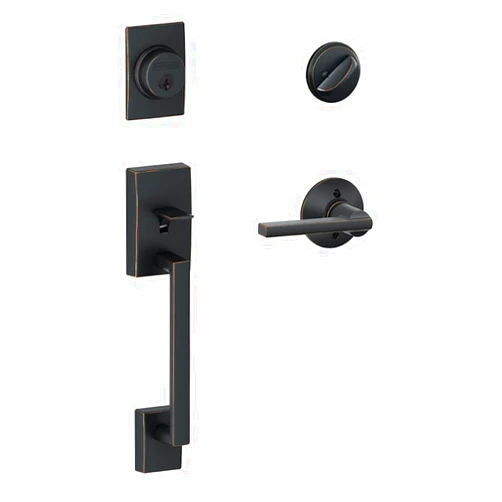 SCHLAGE Century Single Cylinder Handleset and Latitude Lever, Aged Bronze (F60 CEN 716 LAT)