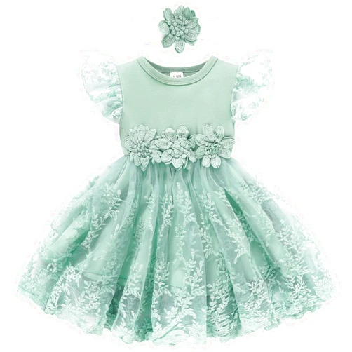 GRNSHTS Toddler Girls Summer Tulle Dress with Ruffles Sleeveless Casual Floral Baby Dress