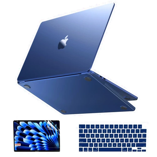 AKIT Compatible with MacBook Air 13 Inch Case M3 2024-2022 M2 A2681 A3113 Frosted Clear Cover Protective Hard Case + Keyboard Skin + Screen Protector,Midnight Blue