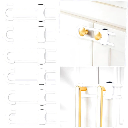 Modacraft 6 Packs Sliding Cabinet Locks, Modacraft Baby Proofing U-Shaped Child Safety Latches Adjustable White Locks for Handles Knobs Drawers Closet Cupboard