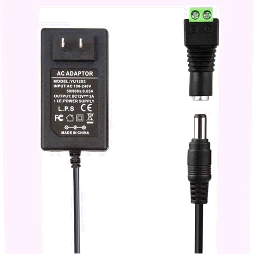 COOLM 12V 3A Power Adapter, COOLM AC 100V-240V to DC 12 Volt 3amp 3000mA Power Supply 5.5mm x 2.5mm 36W Switching Charger with Female Connector for LCD Monitor, Wireless Router, CCTV Cameras