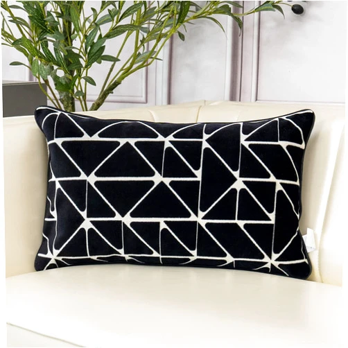 Aeckself Black Geometric Plaid Stripes Pillow Cover 12x20 Inch, Luxury Modern Cut Velvet Lumbar Throw Pillow Cover for Couch Living Room Bedroom