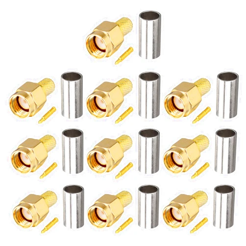 Boobrie 10-Pack SMA Crimp Connector SMA Male Crimp Solder Attachment Straight Adapter 50 Ohm Gold Plated for RG58 RG141 RG142 RG303 LMR195 Coaxial Cable