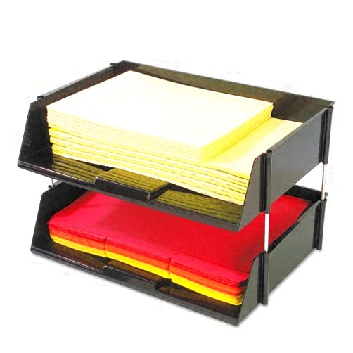Deflecto deflect-o : Industrial Stacking Tray Set, Two-Tier, Plastic, Black -:- Sold as 2 Packs of - 1 - / - Total of 2 Each