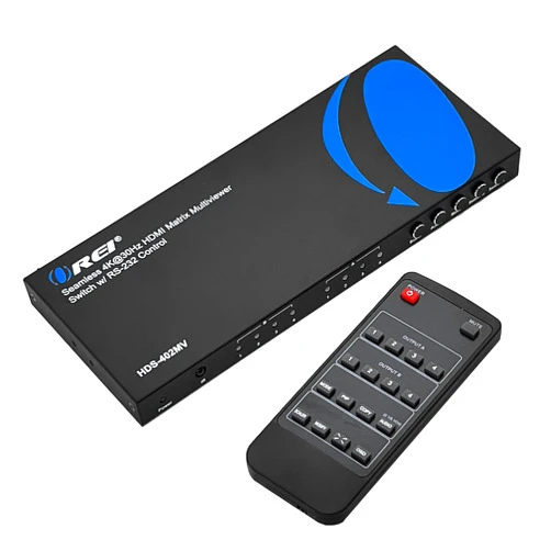 OREI Quad Multi HDMI Viewer 4 in 2 Out, HDMI Matrix Switcher 4 Ports Seamless Switching and IR Remote Supports 4K PIP PS5/PC/DVD/Security Camera, HDMI Switch RS-232 Optical Out - HDS-402MV