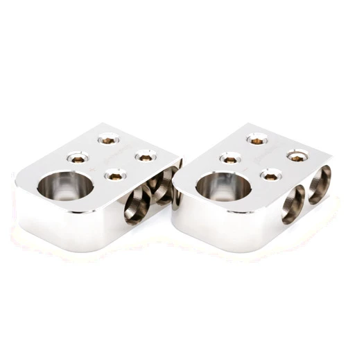 ILL Customz 4x1/0 AWG Spot Battery Terminal Distribution Block 0 Gauge Input Style Bolt Down Post Heavy Duty Electrical Grade Aluminum Pair