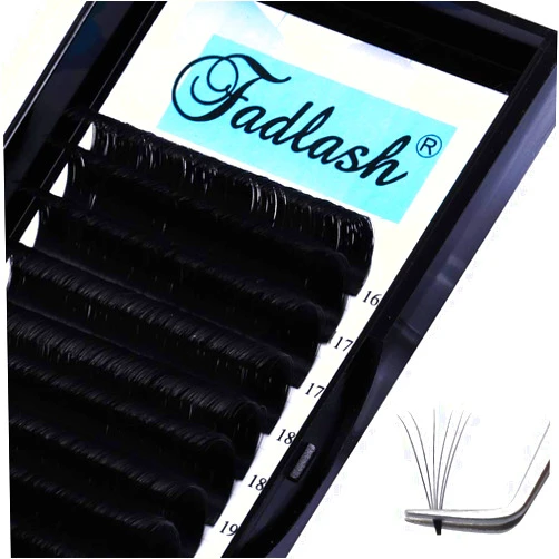 FADLASH Volume Lash Extensions 0.07 D Curl 16-22mm Mixed Tray Easy Fanning Volume Lashes Matte Black Self Fan Eyelash Extension Supplies (0.07-D, 16-22mm Mix)