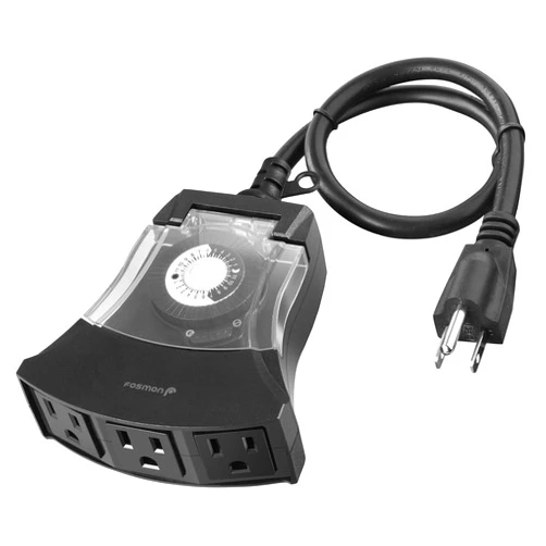 Fosmon Outdoor Timer Outlet Waterproof, Outdoor Light Timer for Electrical Outlets, Weatherproof 24 Hour Mechanical Heavy Duty Plug for Outside Lighting, Garden, 15A, 3-Prong, Grounded, ETL Listed