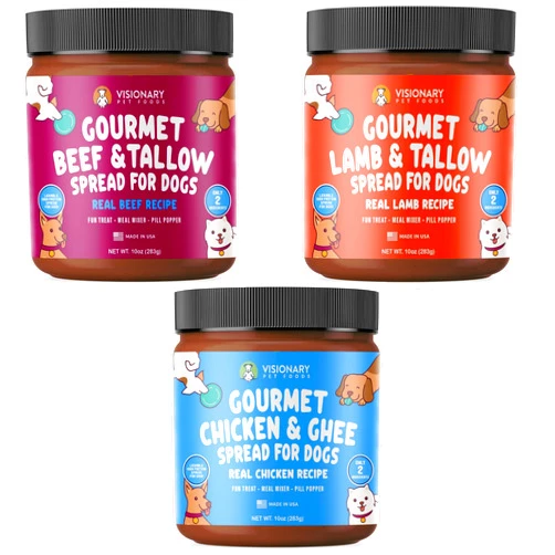Visionary Pet Foods Chicken, Beef and Lamb Meat Spread Treat Bundle - Healthy Alternative to Dog Peanut Butter, Xylitol Free and No Added Sugar - Use on Dog Lick Mat, Food Mixer, Pill Pockets - x3