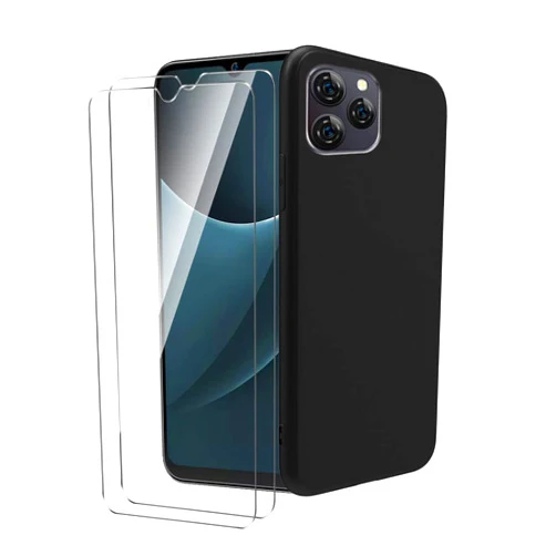 WDMYLFTW Case for Blackview A95 + [2 Pack] Glass Screen Protector Tempered Film - Transparent Silicone Soft Flexible Bumper Shockproof TPU Protective Cover Shell for Blackview A95 (Black)