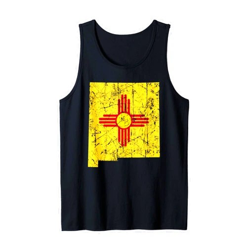New Mexico Zia Sun Gifts designsanddesigns USA State New Mexico Flag Map Red Zia Sun Symbol Tank Top