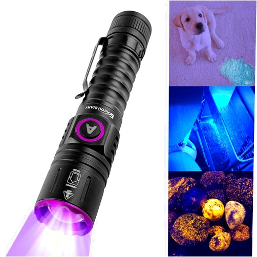 Eagou Diary UV Black Light Flashlights 395nm 5W Pet Urine Detector Light Zoomable Ultraviolet Rechargeable Waterproof
