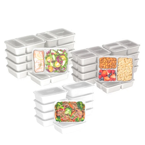 Bentgo® Prep 60-Piece Meal Prep Kit - Reusable Food Containers 1-Compartment, 2-Compartment, & 3-Compartments for Healthy Eating - Microwave, Freezer, & Dishwasher Safe (White Stone), BGPRPAK3-WS