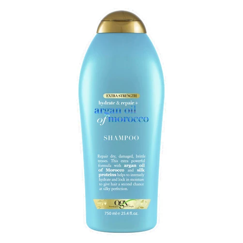 OGX Extra Strength Hydrate & Repair + Argan Oil of Morocco Shampoo for Dry, Damaged Hair, Cold-Pressed Argan Oil to Moisturize & Smooth, Paraben-Free, Sulfate-Free Surfactants, 25.4 Fl Oz