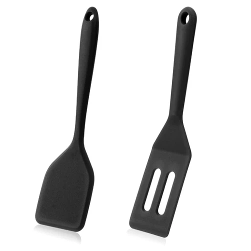 JIYIN Mini Silicone Brownie Serving Spatula, Flexible Nonstick Serve Turner, Heat Resistant Cookie Slotted Spatula Cooking Spatula for Flip Eggs Crepe Steak Pizza Kitchen Utensil(Black)