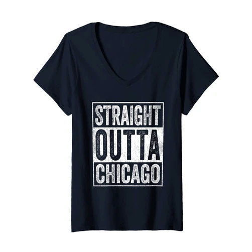 Straight Out Of Chicago Gift Men Chicago Souvenirs Womens Straight Outta Chicago Apparel Men Women Funny Chicago V-Neck T-Shirt