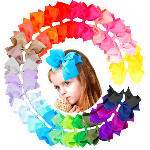OAOLEER 30Pcs 6 Inch Hair Bows for Girls, Oaoleer Grosgrain Ribbon Bows Alligator Clips Double-deck Big Hairbows Hair Barrettes Hair Accessories for Toddlers Girls Kids Children