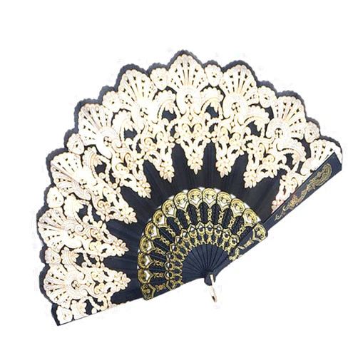 YAOSHER Chinese Style Fan Vacclo Folding Hand Held Fan Flower Lace Black Wedding Dance Party Silk Fans Luxury Fashion Hot Stamping Fan Spanish Style Decorative Fans Handheld Folding Fan