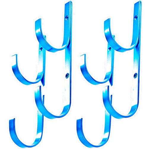 WWD POOL Swimming Pool Aluminum Pole Hanger Set, Blue, 2-Pack (4 Hooks), for Telescoping Poles, Leaf Rakes, Skimmers, Nets, Brushes, Vacuum Hoses (2pk)