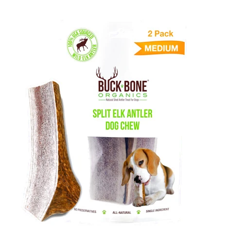 Buck Bone Organics Dog Chews, Antlers for Dogs, Premium Natural Elk, Long Lasting Dog Bones for Aggressive Chewers, No Preservatives, Wild Shed in The USA (Medium 2 Pack)