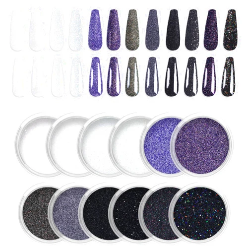 Laza 12 Colors Nail Glitter Powder Shining Sugar Effect Glitter Black White Dust Sand Powder Candy Coat Manicure Nail Art Decoration for Nail Art Tips Decoration DIY Crafts