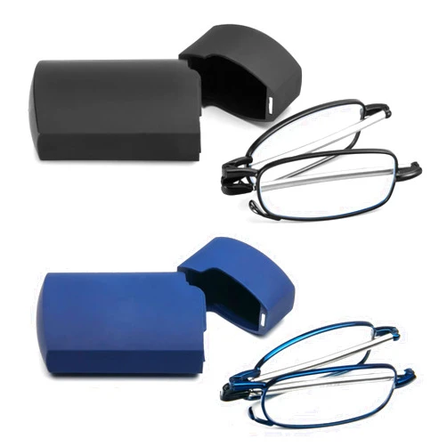 Prtcslwd 2 Pack Folding Reading Glasses Stainless Steel Mini Anti-Blue Light Blocking Reader for Men Women
