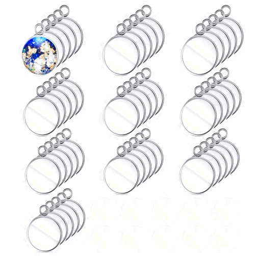 Hicarer 200 Pieces 12 mm Stainless Steel Round Blank Bezel Set, Including 100 Pendant Trays 100 Glass Cabochon Trays Pendant Blanks for Jewelry Making DIY Findings