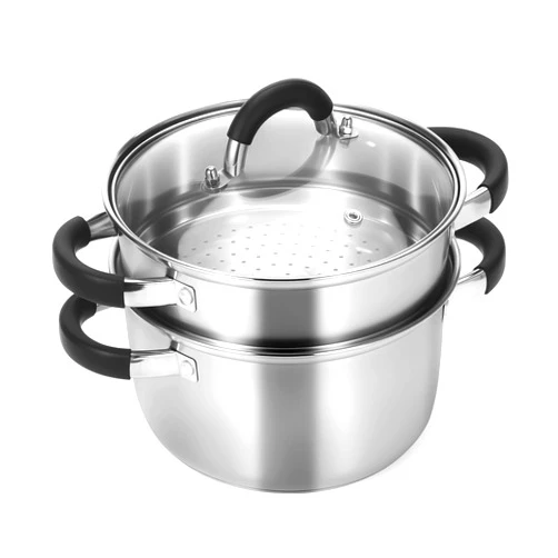 Kirecoo 3.2QT Steamer for Cooking - Stainless Steel Steam Pot with Steamer Basket, Cooking Stock Pot with Silicone Handle, Lid for Vegetable, Dumplings, Soup, Food, 3Ply Bottom Boiling Stew Cookware