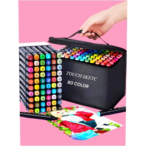 TOUCH SKETC Professional 80 Color Marker Set – Dual Tips brush & Chisel Alcohol-Based Art Pens for Artists, Kids, Students, Adult Coloring & Manga Drawing ıllustration,fashion,art for begginer and professional
