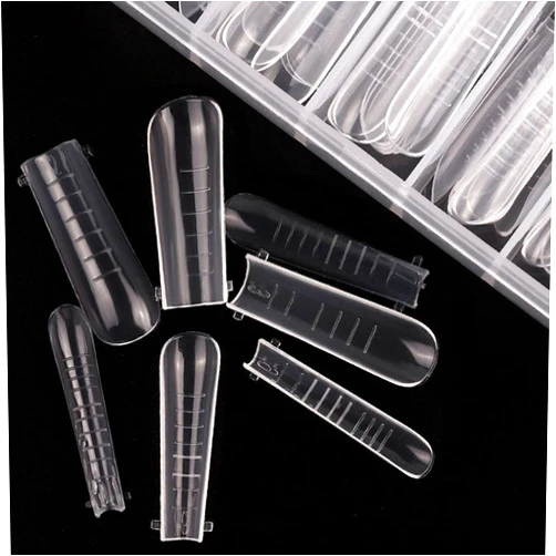 Enforten 120 PCS/BOX Clear Dual Nail System Form UV Gel Acrylic Nail Coffin Artificial Ballerina Nails Tips Nail Tip 12 Sizes with Scale
