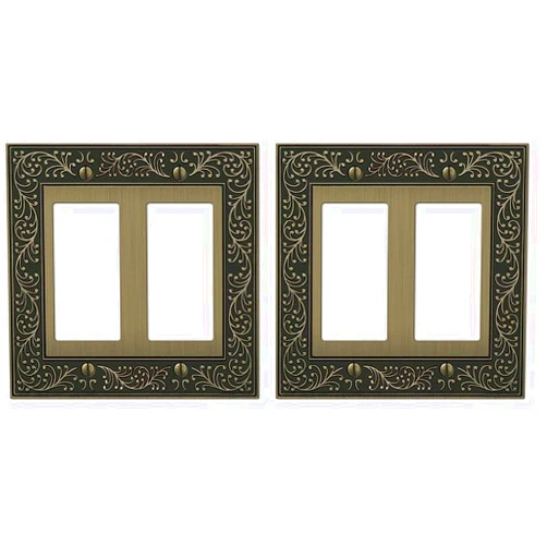 Amerelle 43RRBB English Garden Wallplate, 2 Rocker, Cast Metal, Brushed Brass, 2-Pack