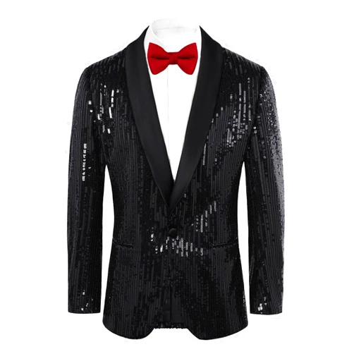 GRACE KARIN Mens Shiny Sequin Blazer One Button Suit Jacket Shawl Lapel Tuxedo Party Dinner Prom