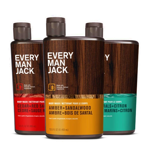 Every Man Jack Men's Body Wash Variety Pack - Includes 3 Body Washes with Natural Ingredients & Incredible Scents - Amber + Sandalwood, Cedar + Red Sage, Sea Minerals + Citron Fragrances (3 Pack)