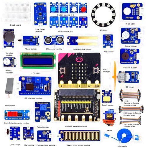 Adeept BBC Micro:bit Sensor Starter Kit | Microbit Programmable Starter Kit for Micro:bit with 35 Projects PDF Tutorial Book | Micro:bit and Expansion Board Included - Update Version V2