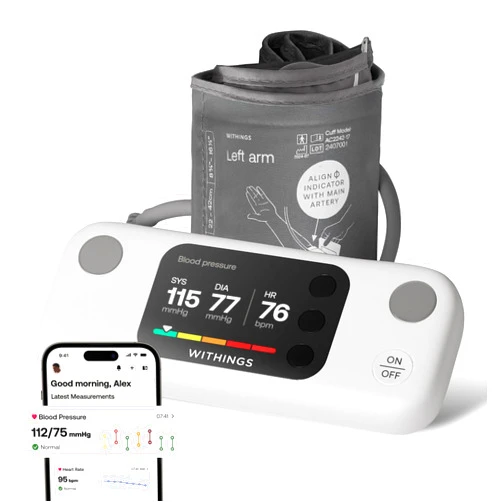 Withings BPM Vision – Smart Arm Blood Pressure Monitor | FDA-Cleared | Easy-to-use, Accurate Systolic & Diastolic Measurements, Wide Range Cuff | Wi-Fi & Bluetooth | iOS & Android | FSA/HSA