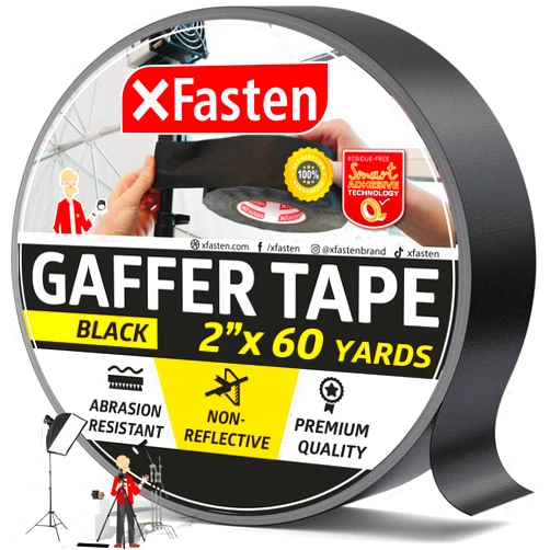 XFasten Black Gaffers Tape 2 Inch x 60 Yards (180 Feet) Residue-Free Matte Black Gaffer Tape 2 Inch Non-Reflective Easy-to-Tear Black Gaff Tape 2 Inch Floor Tape for Electrical Cords