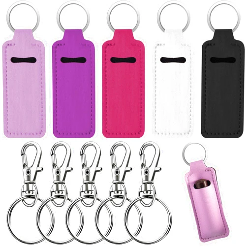 OKAMMY 5 Pcs Chapstick Keychain Lip Balm Holder - Portable Chapstick Holder Key Chain Lip Gloss Holder Keychain with Clip Gift for Women