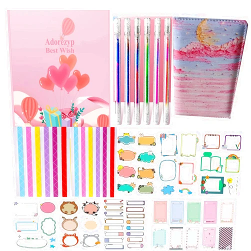 Adorezyp DIY Journal Kit for Girls 120pcs+ Diary for Girls Age 8-12 Gifts for 6 7 8 9 10 11 12 13 14 15 16 Year Old Girls, Stationery Set, Scrapbook Supplies Set, Art Crafts Kit, Ideal Gifts (Pink)