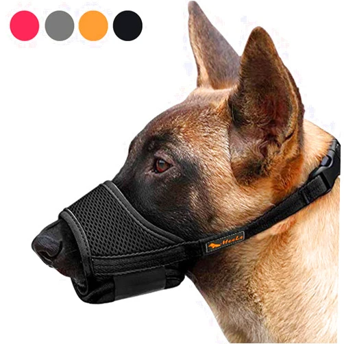HEELE Dog Muzzle,Soft Nylon Muzzle Anti Biting Barking Chewing,Air Mesh Breathable Drinkable Adjustable Loop Pets Muzzle for Small Medium Large Dogs 4 Colors 4 Sizes (Black, M)