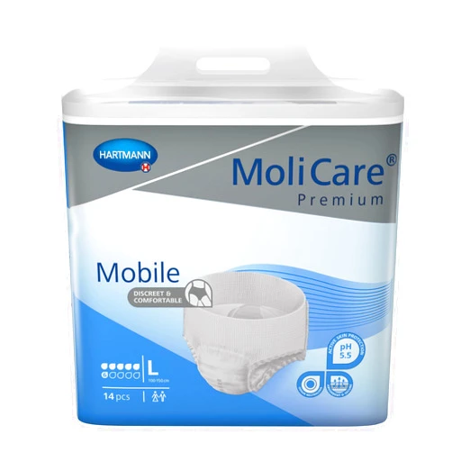 HARTMANN H MoliCare Premium Mobile 6D Incontinence Underwear for Adults - Disposable, Discreet, Unisex, Moderate Absorbency - Size Large, Fits 39 in to 59 in Waist/HIPS, 14 Count