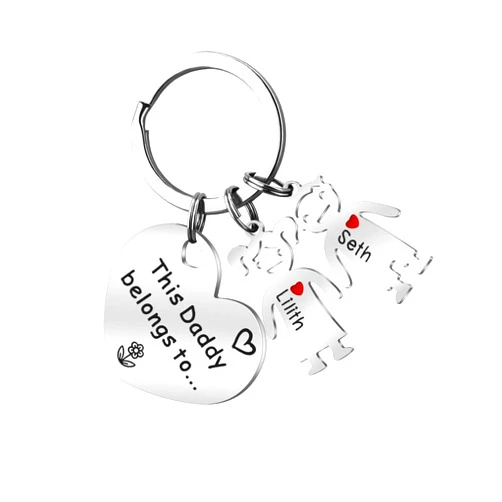 Ruibeila Personalized Keychain for Men Women with 1-7 Children Charms Custom Family Keyring Stainless Steel Keychain for Mother's Day Gift Father's Day Gift