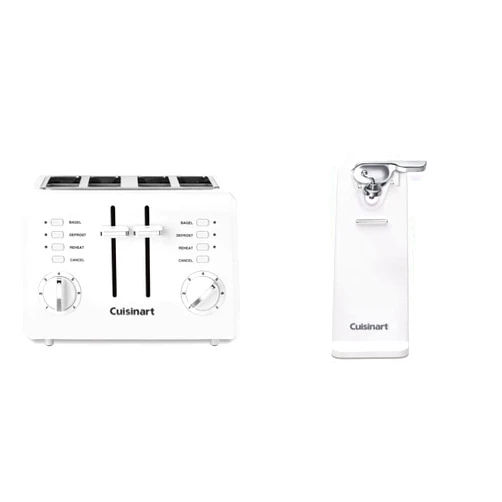 Cuisinart 4-Slice Toaster (CPT-142P1) and Electric Can Opener (CCO-50N) Bundle, White