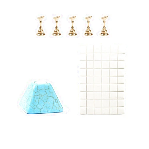 Mongtaydep Nail Stand Holder Manicure Practice Display Tools Magnetic Nail Tips for Salon DIY Nail Art Decoration Tools with Clay（Light Blue）