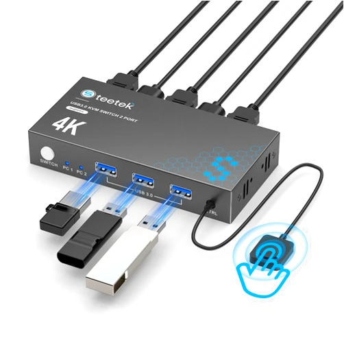 Hearvo USB 3.0 HDMI KVM Switch 1 Monitors 2 Computers, 4K@60Hz KVM Switches for 2 Computers Sharing Monitor Keyboard Mouse Hard Drives Printer, with EDID Adaptive, 2USB Cable and Controller