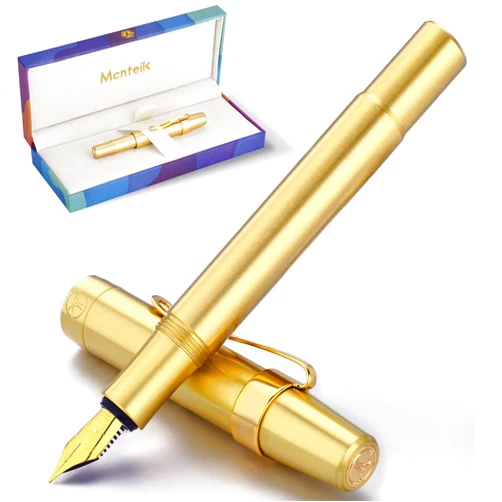 MCNTEIK EDC Luxury Fountain Pen,Schmidt 18K Gilded Nib(Extra Fine),Full Brass Pen Body,24k Gilded Pen Clip,Heavy Pocket Pen,Best Pen for Men, Women,Fancy Gift box, Ink Converter,Executive,Office Pen