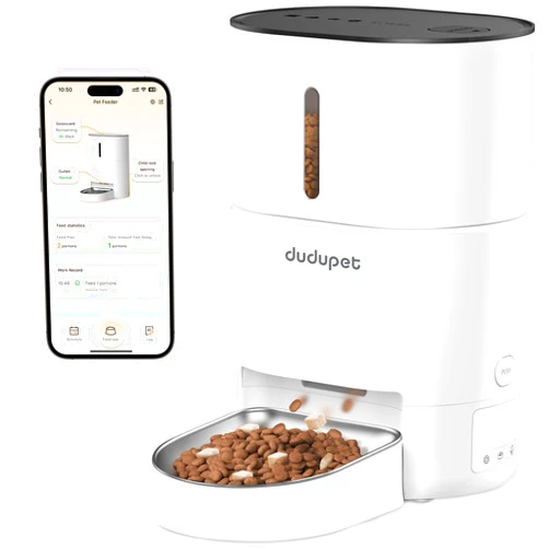 DUDUPET Automatic Cat Feeder WiFi - 4L Timed Automatic Cat Food Dispenser with App Control, 10 Meals 150 Portions Per Day, Blockage Sensor & 10S Voice Record Auto Pet Feeder for Cats & Dogs