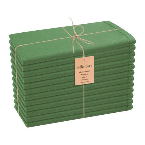 CottonCove Hemstitch Cloth Dinner Napkins Cotton Set of 12 - Soft Durable Washable - Ideal for Farmhouse Parties Wedding Christmas Easter - Perfect Everyday Use Table Cloth Napkins 18x18 Green